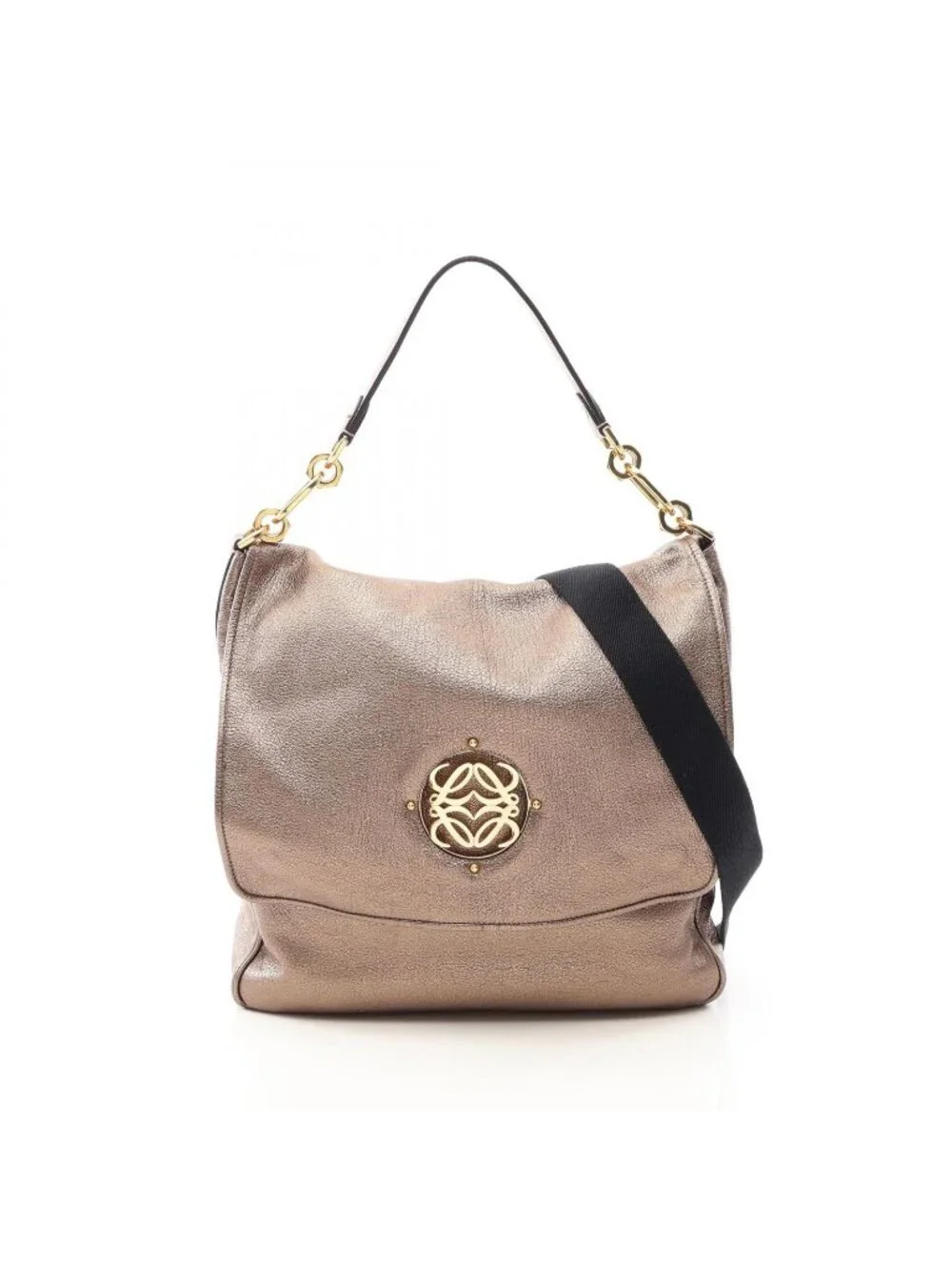 Loewe Shoulder Bag Anagram Metallic Maia 2-Way Champagne Gold Leather